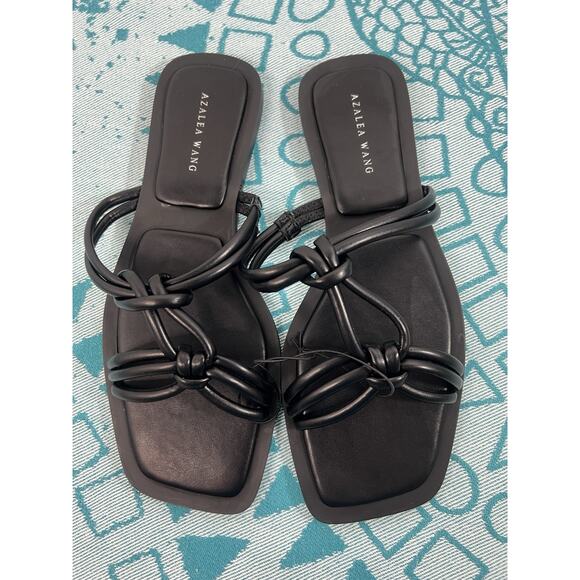NEW‎ Azalea Wang STRAPPY  Stetson BLACK  sandals women's Size 10 Flat Square Toe - Picture 1 of 8